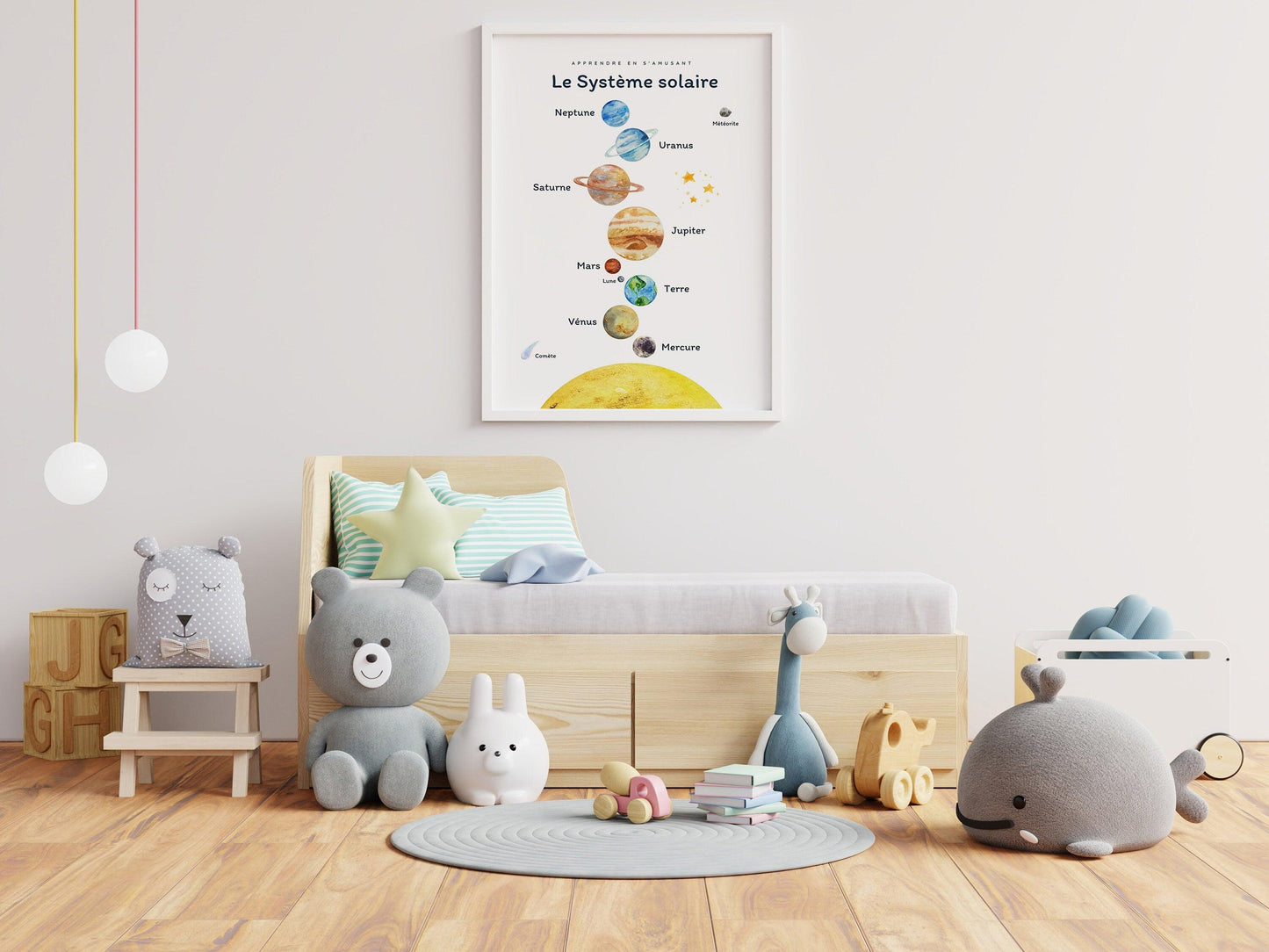 Affiche Le système solaire - les planètes, soleil, univers - enfant école maternelle primaire - poster enfant garçon et fille apprentissage - Imagine.affiche