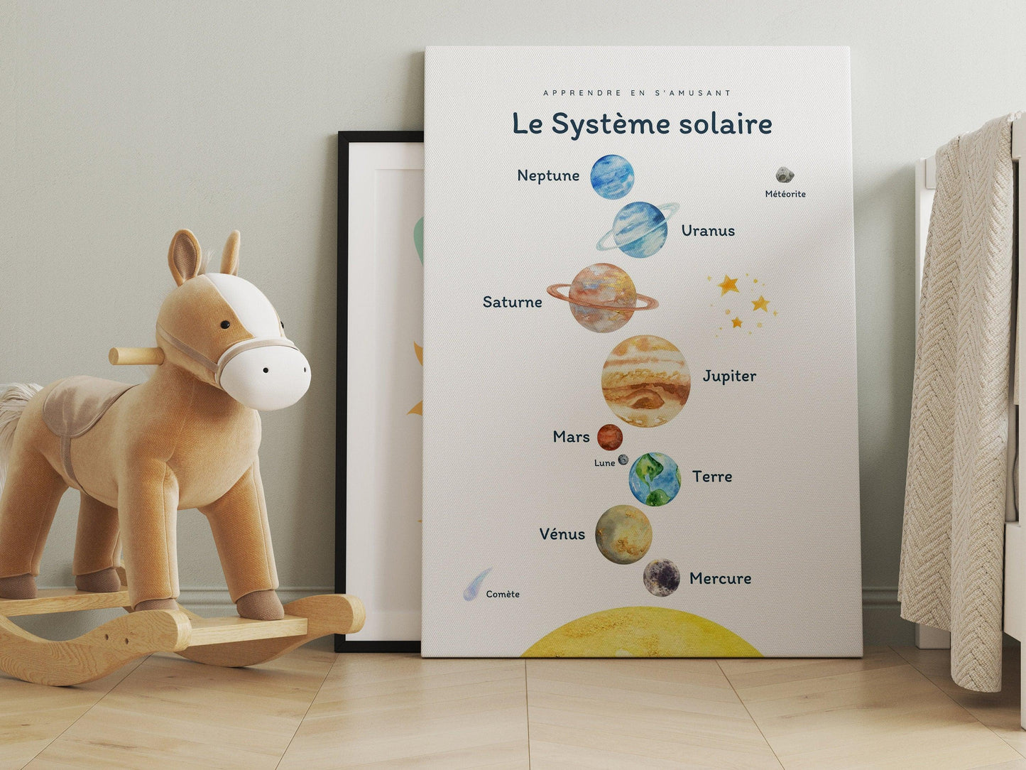 Affiche Le système solaire - les planètes, soleil, univers - enfant école maternelle primaire - poster enfant garçon et fille apprentissage - Imagine.affiche