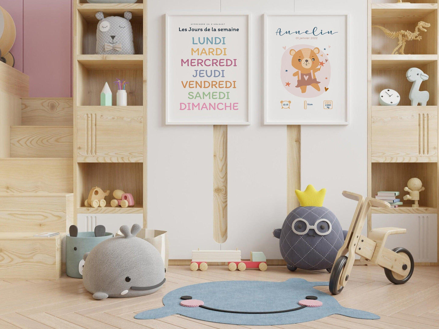 Affiche de naissance personnalisée "Ourson" idée cadeau souvenir avec Prénom poids taille et heure en Décoration chambre enfants bébé - Imagine.affiche