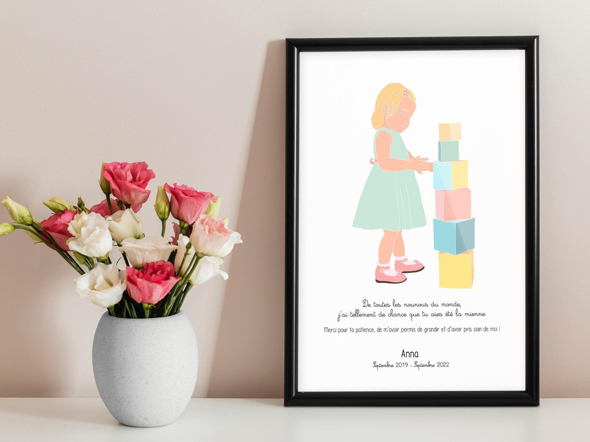 Affiche ou carte à offrir pour nounou ou assistante maternelle en cadeau remerciement en fin d'année pour garde enfant ou bébé fille - Imagine.affiche