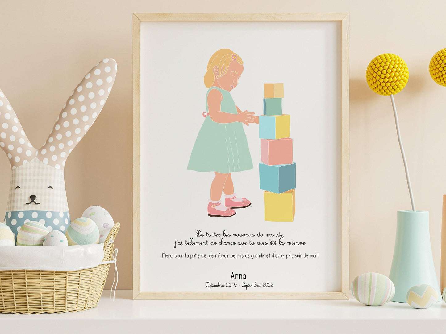 Affiche ou carte à offrir pour nounou ou assistante maternelle en cadeau remerciement en fin d'année pour garde enfant ou bébé fille - Imagine.affiche