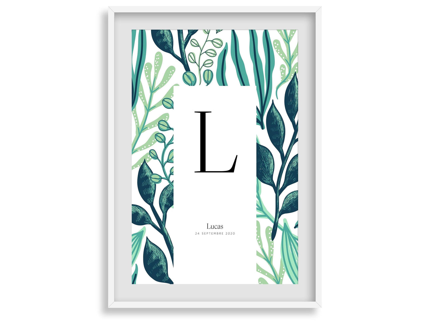 Affiche lettre initiale prénom date de naissance personnalisable motif jungle cadeau original anniversaire baptême bébé enfant fille garçon - Imagine.affiche