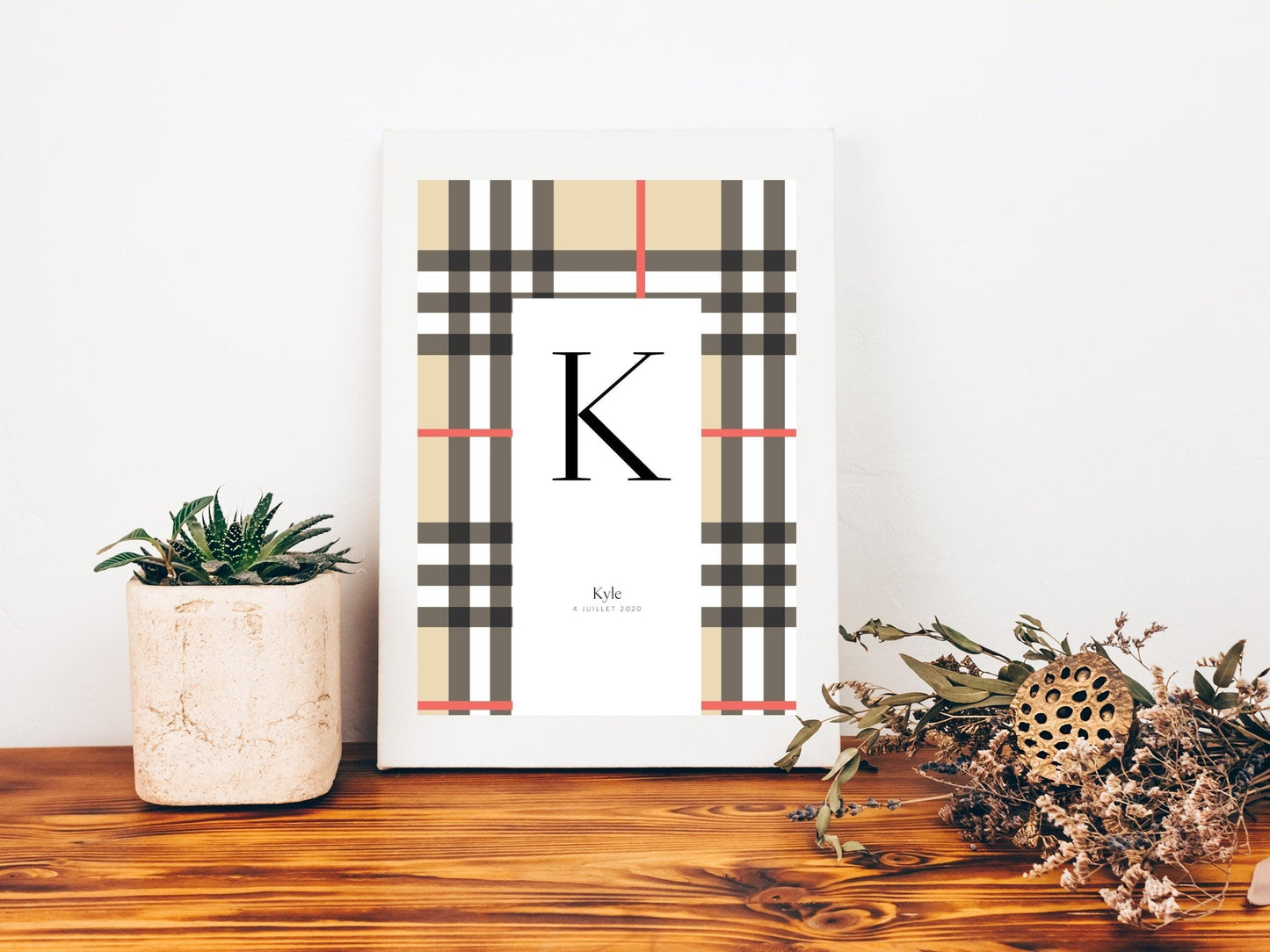 Affiche lettre initiale prénom date de naissance personnalisable motif luxe cadeau original anniversaire baptême bébé enfant fille garçon - Imagine.affiche