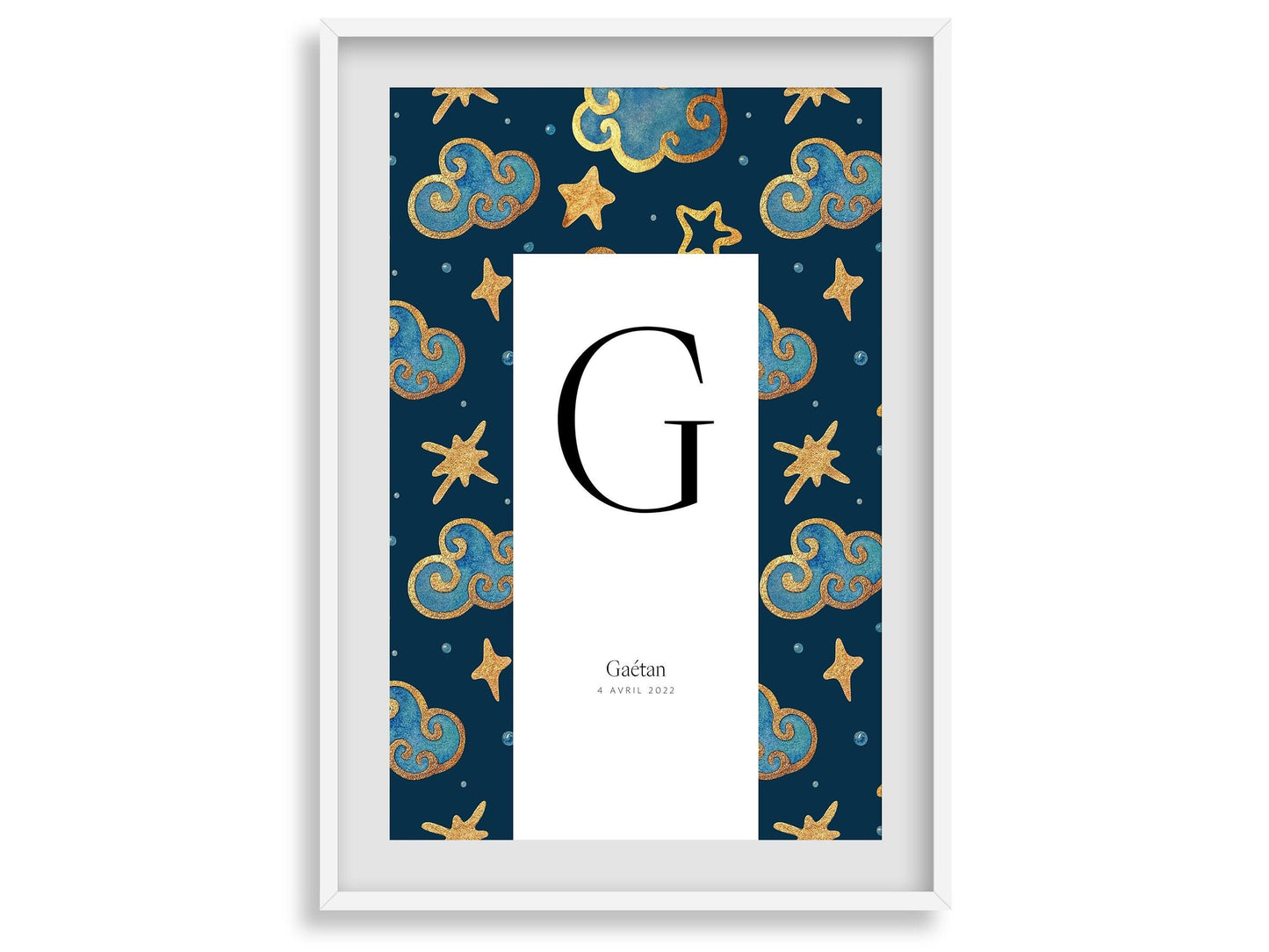 Affiche lettre initiale prénom date de naissance personnalisée motif nuit étoilée cadeau original naissance baptême bébé enfant fille garçon - Imagine.affiche