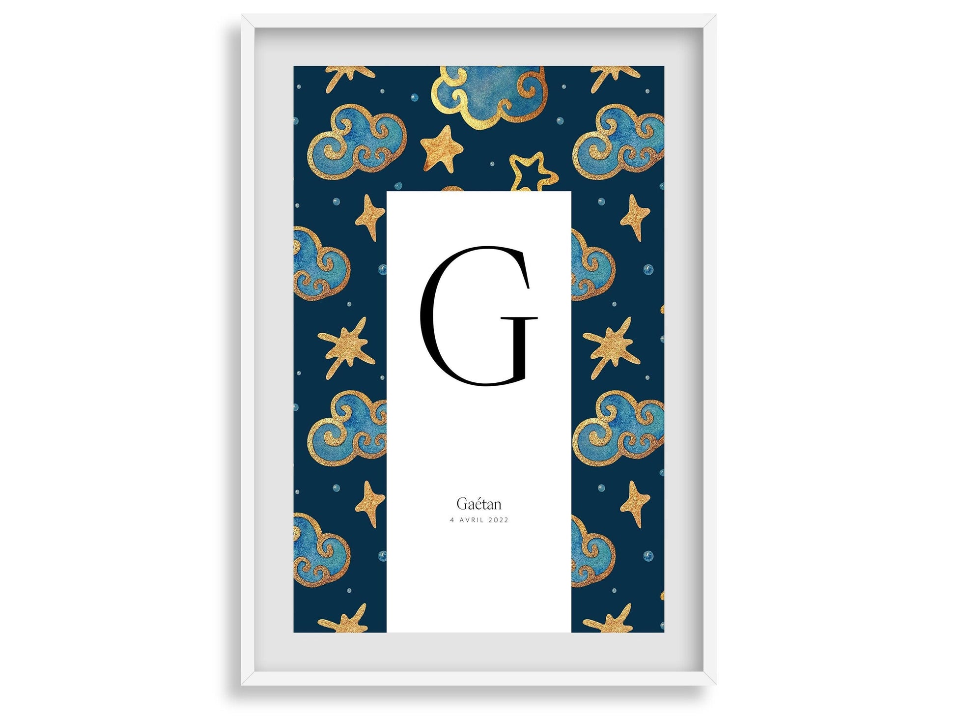 Affiche lettre initiale prénom date de naissance personnalisée motif nuit étoilée cadeau original naissance baptême bébé enfant fille garçon - Imagine.affiche