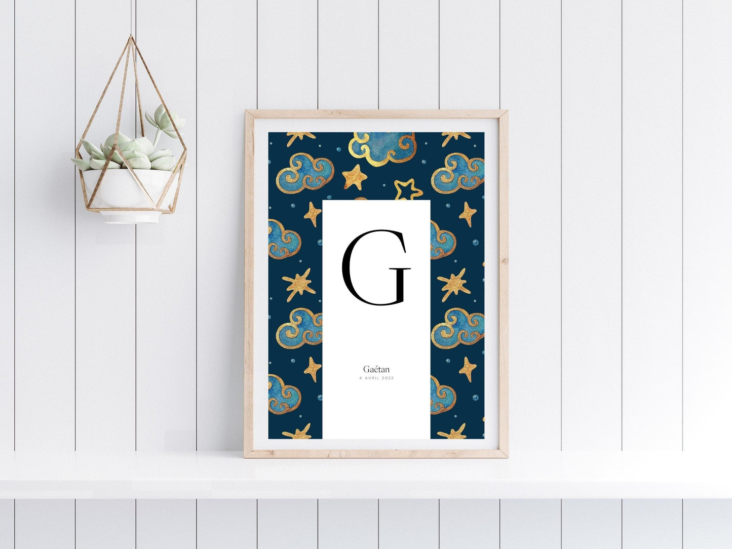 Affiche lettre initiale prénom date de naissance personnalisée motif nuit étoilée cadeau original naissance baptême bébé enfant fille garçon - Imagine.affiche