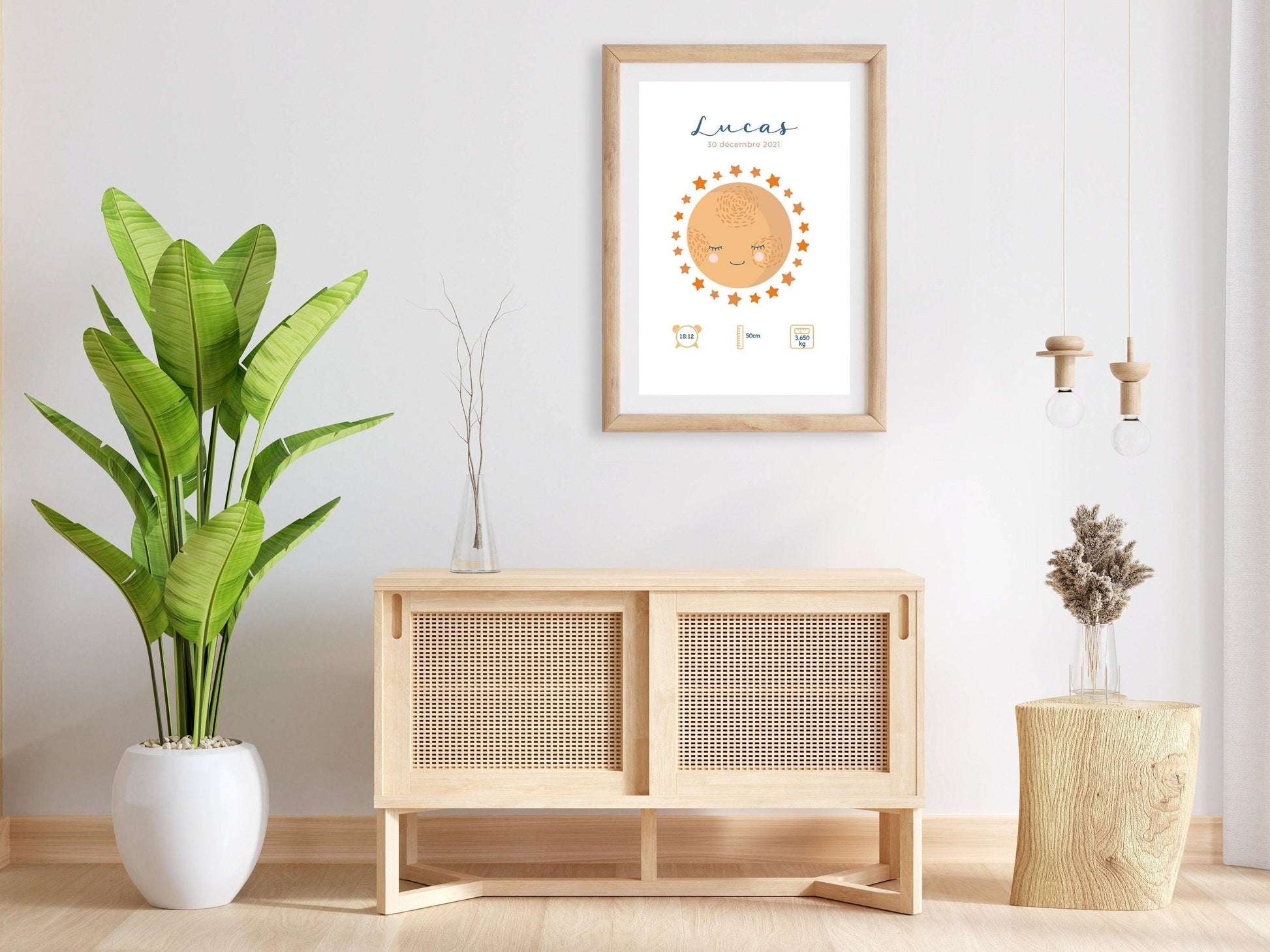Affiche de naissance personnalisée "Lune" idée cadeau souvenir avec Prénom poids taille et heure en Décoration chambre enfants bébé - Imagine.affiche