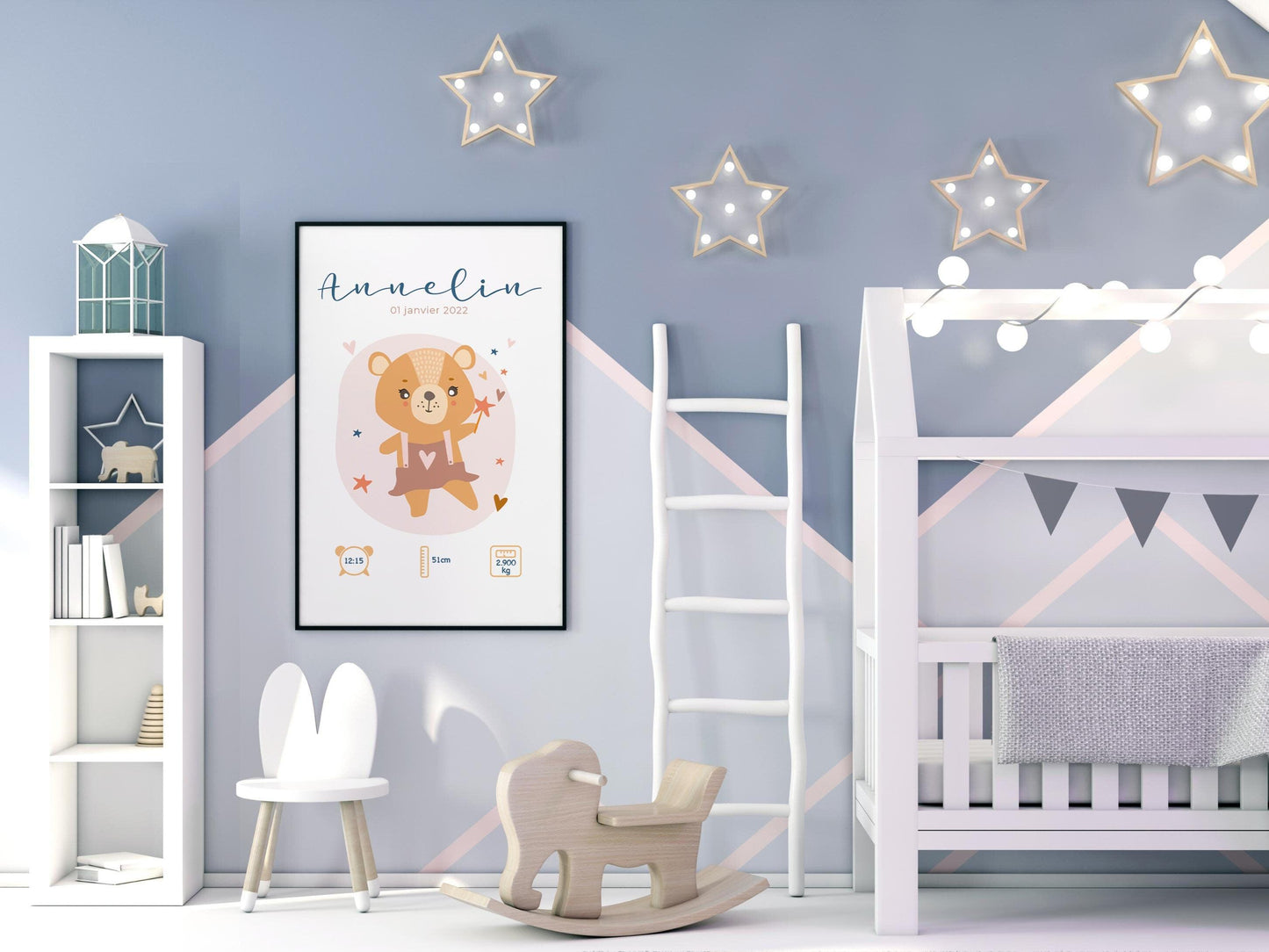 Affiche de naissance personnalisée "Ourson" idée cadeau souvenir avec Prénom poids taille et heure en Décoration chambre enfants bébé - Imagine.affiche