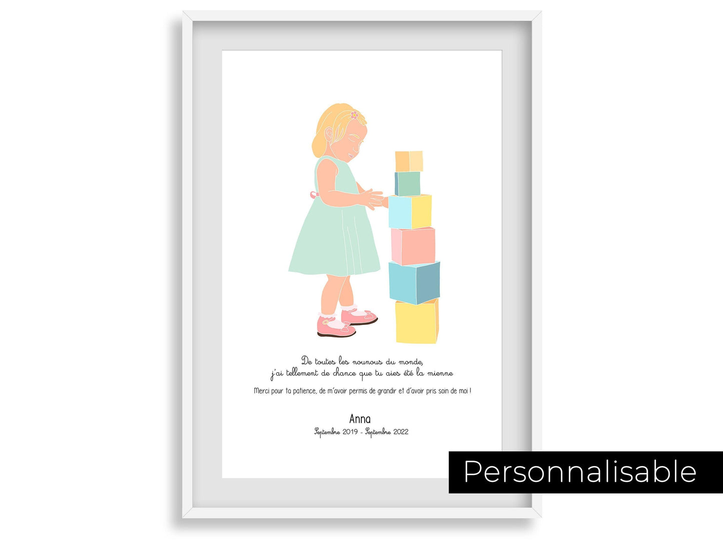 Affiche ou carte à offrir pour nounou ou assistante maternelle en cadeau remerciement en fin d'année pour garde enfant ou bébé fille - Imagine.affiche