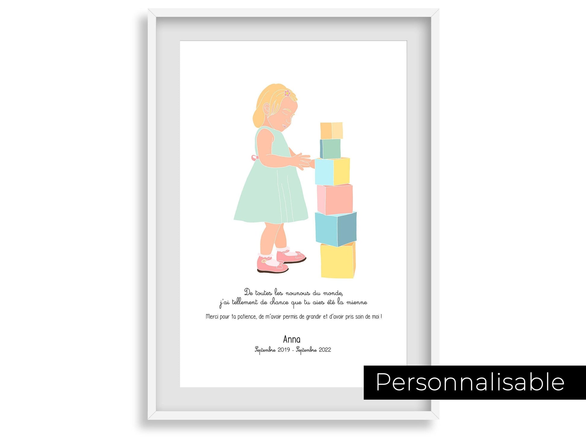 Affiche ou carte à offrir pour nounou ou assistante maternelle en cadeau remerciement en fin d'année pour garde enfant ou bébé fille - Imagine.affiche