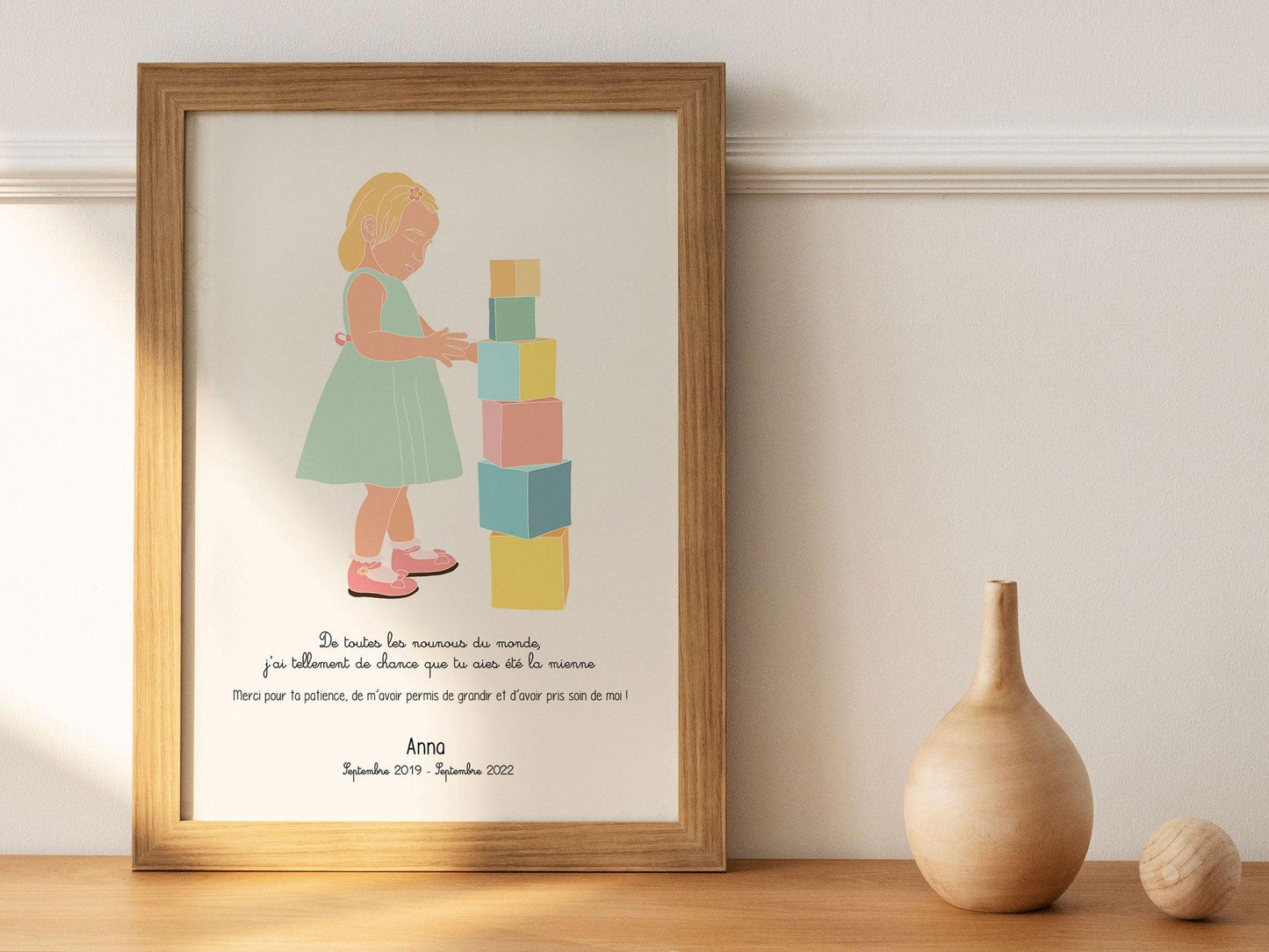 Affiche ou carte à offrir pour nounou ou assistante maternelle en cadeau remerciement en fin d'année pour garde enfant ou bébé fille - Imagine.affiche