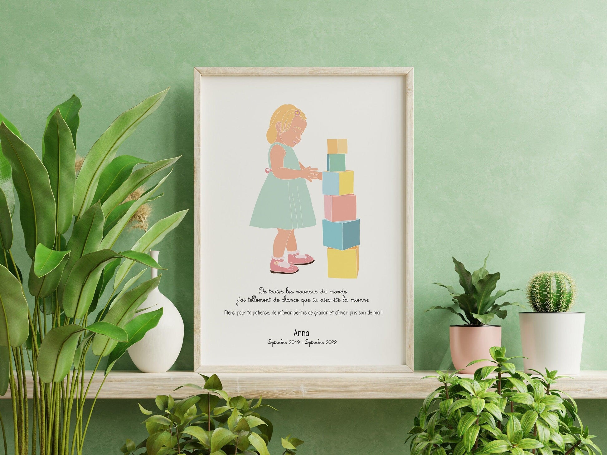 Affiche ou carte à offrir pour nounou ou assistante maternelle en cadeau remerciement en fin d'année pour garde enfant ou bébé fille - Imagine.affiche