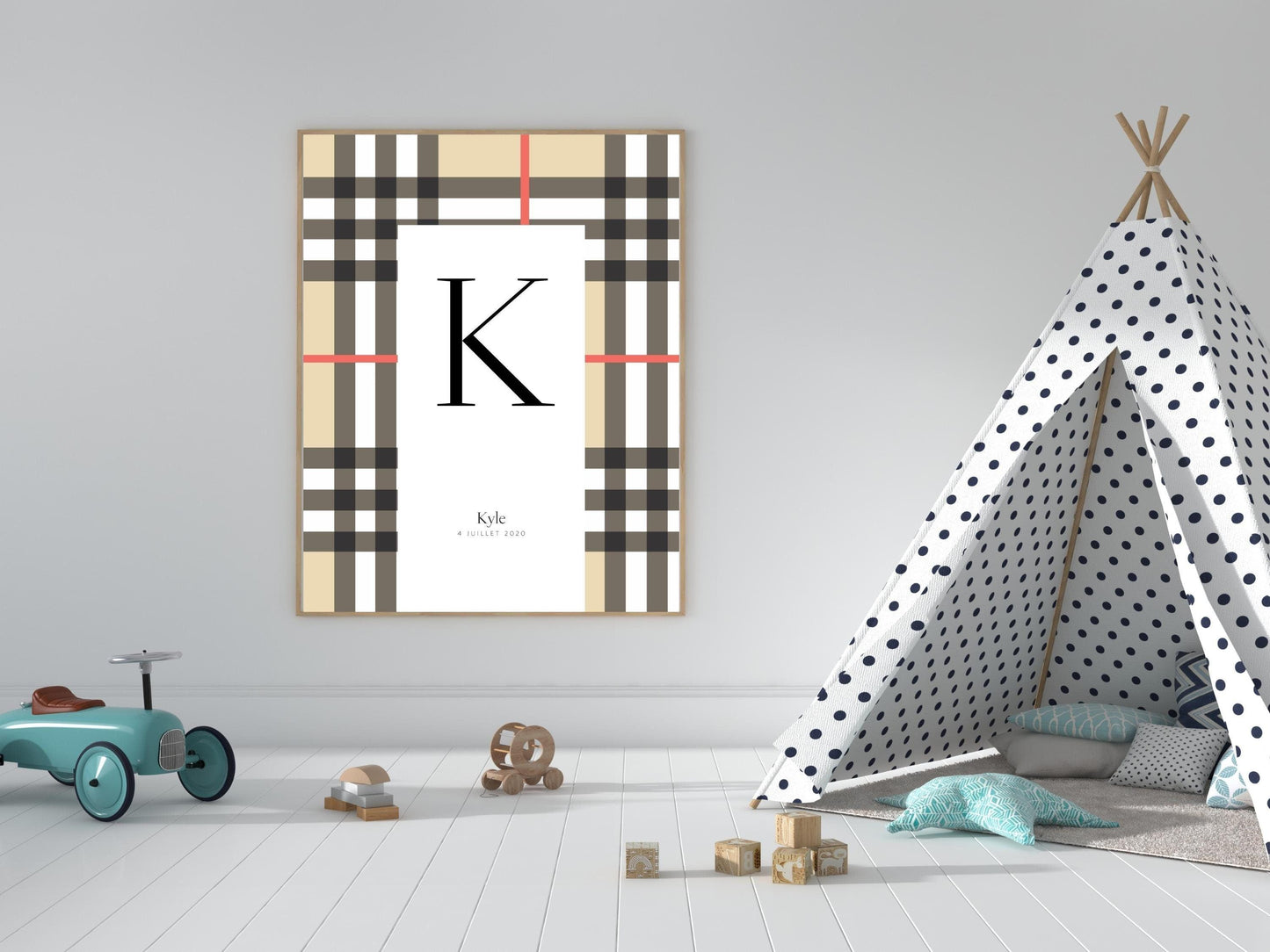 Affiche lettre initiale prénom date de naissance personnalisable motif luxe cadeau original anniversaire baptême bébé enfant fille garçon - Imagine.affiche