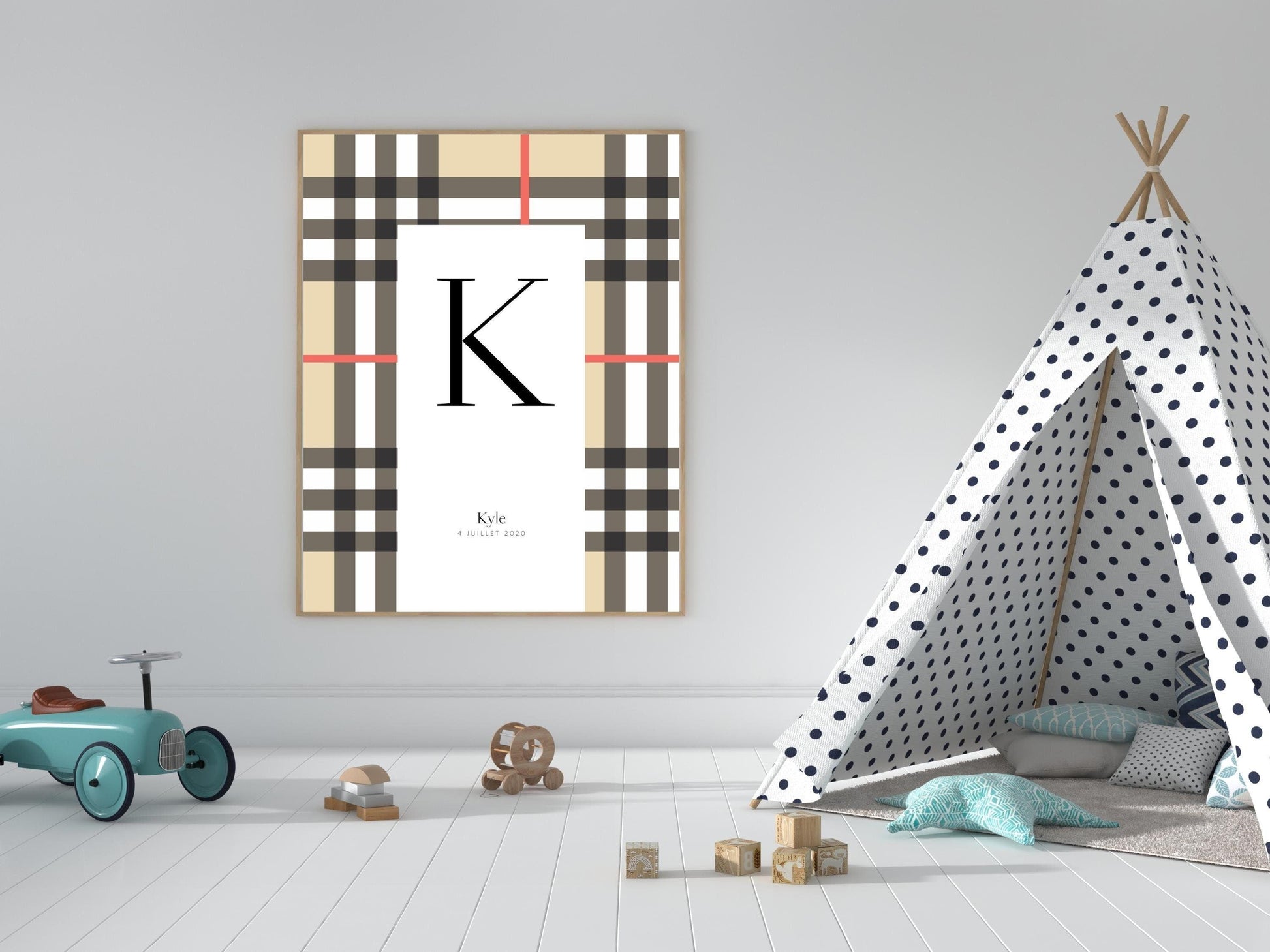 Affiche lettre initiale prénom date de naissance personnalisable motif luxe cadeau original anniversaire baptême bébé enfant fille garçon - Imagine.affiche