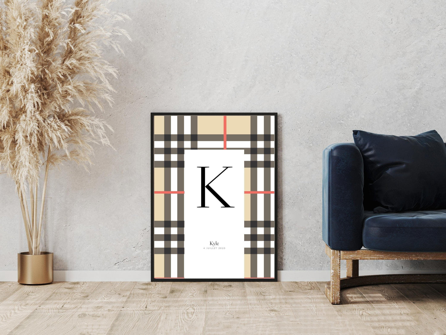 Affiche lettre initiale prénom date de naissance personnalisable motif luxe cadeau original anniversaire baptême bébé enfant fille garçon - Imagine.affiche