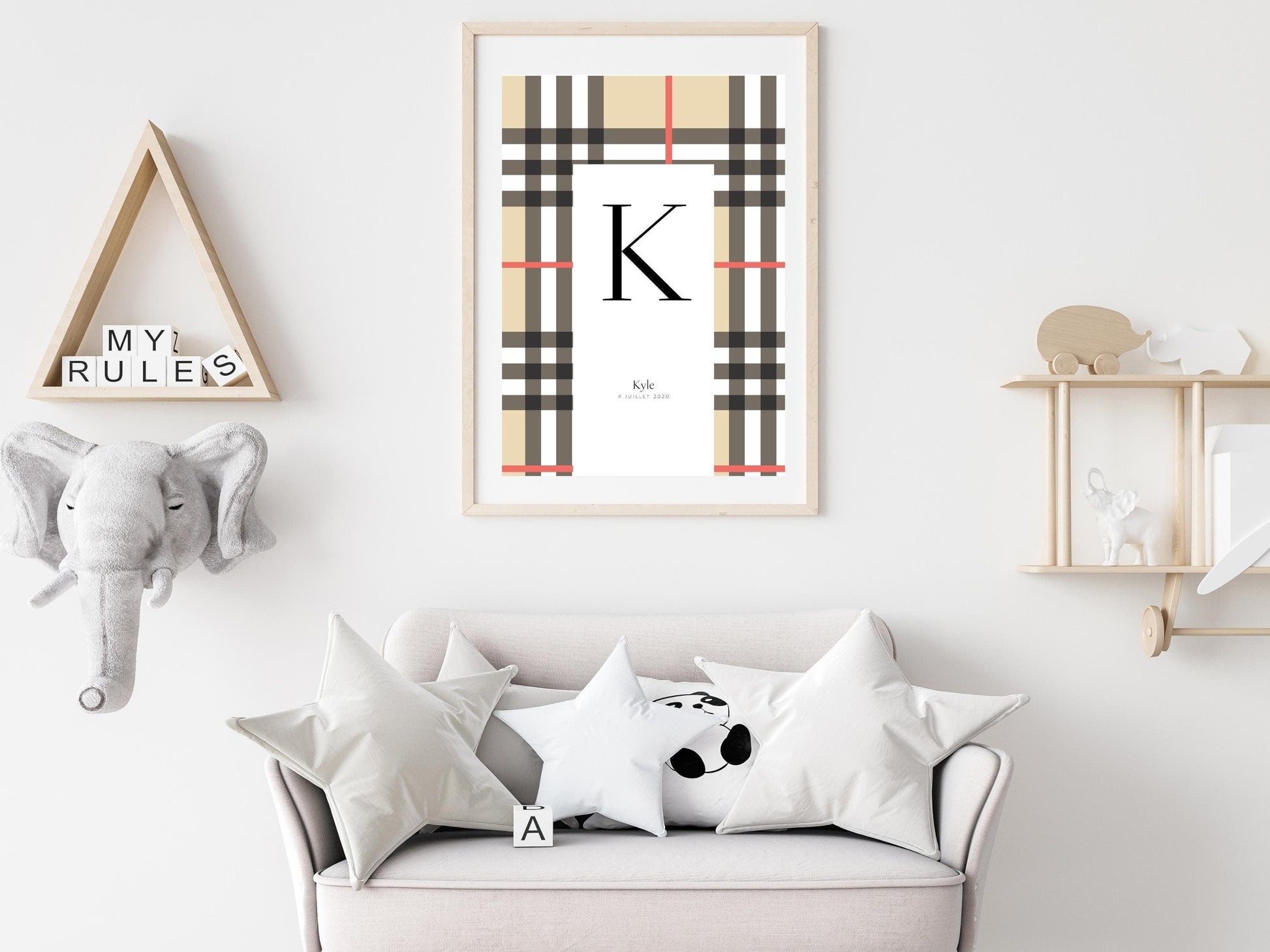 Affiche lettre initiale prénom date de naissance personnalisable motif luxe cadeau original anniversaire baptême bébé enfant fille garçon - Imagine.affiche