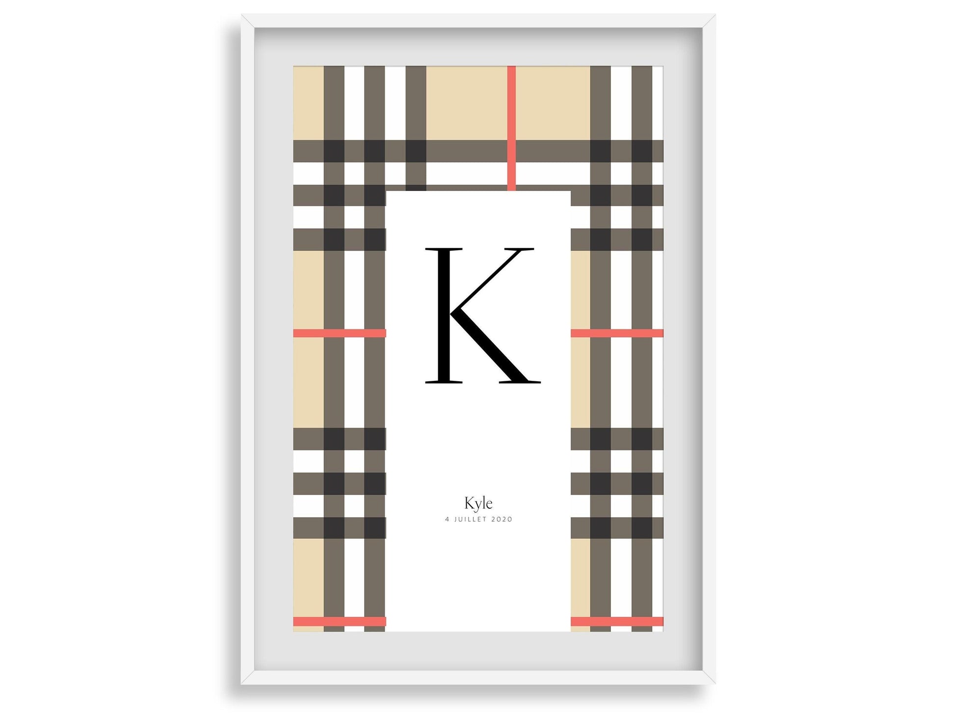Affiche lettre initiale prénom date de naissance personnalisable motif luxe cadeau original anniversaire baptême bébé enfant fille garçon - Imagine.affiche
