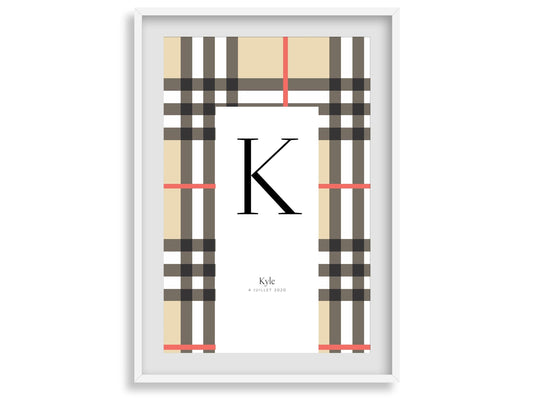 Affiche lettre initiale prénom date de naissance personnalisable motif luxe cadeau original anniversaire baptême bébé enfant fille garçon - Imagine.affiche