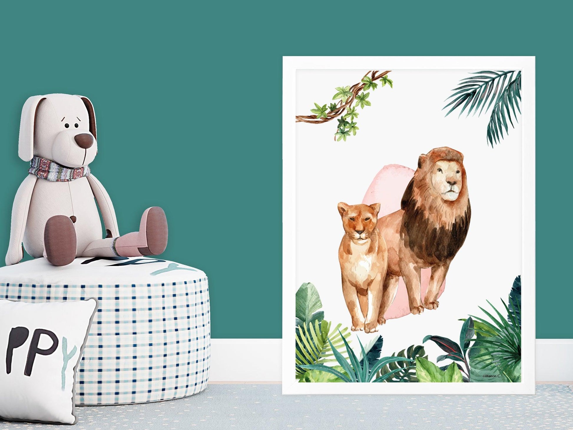 Affiches Jungle décoration avec Lion Eléphant Girafe pour adulte enfant sur le thème safari animaux - Imagine.affiche