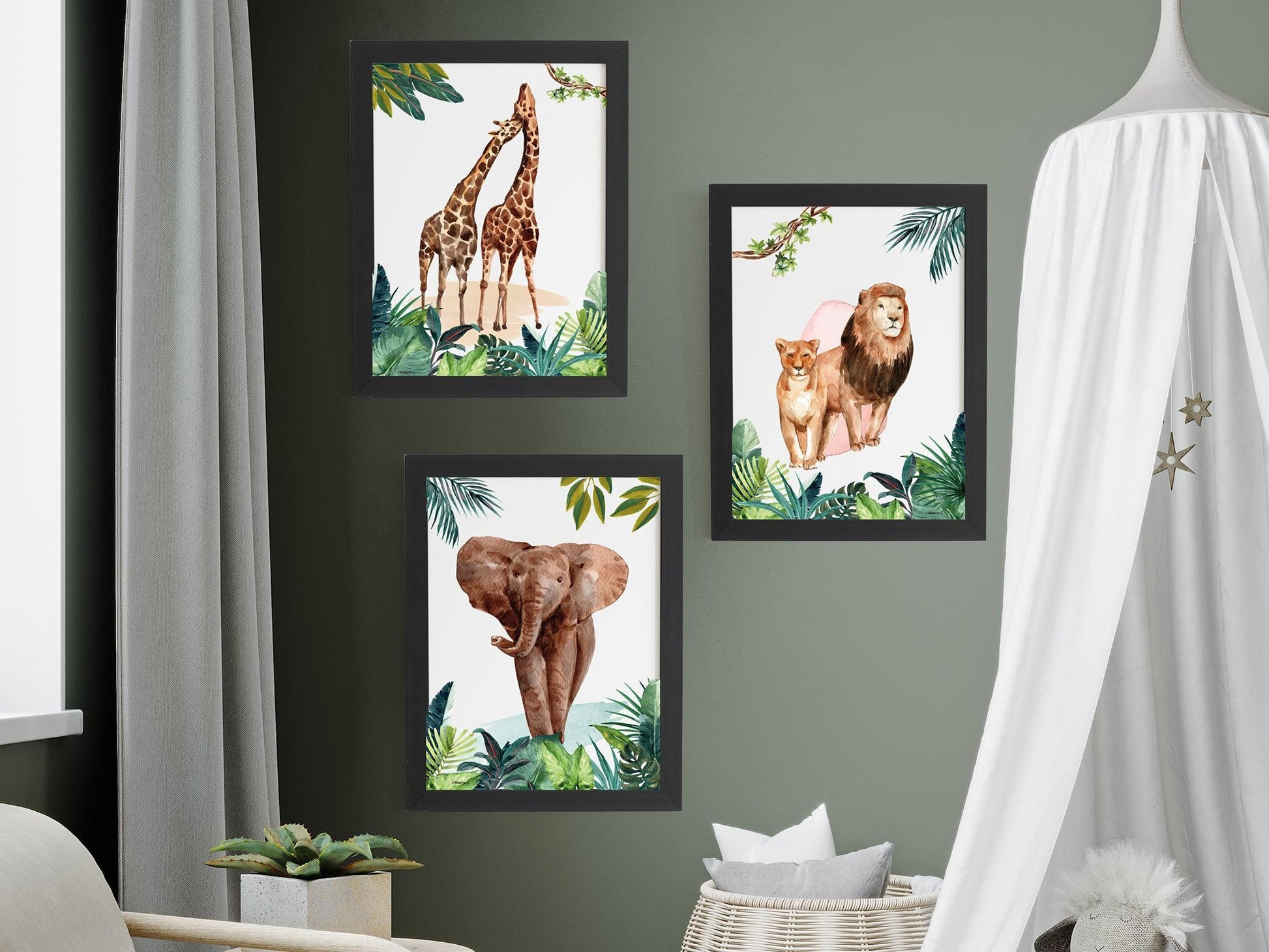 Affiches Jungle décoration avec Lion Eléphant Girafe pour adulte enfant sur le thème safari animaux - Imagine.affiche