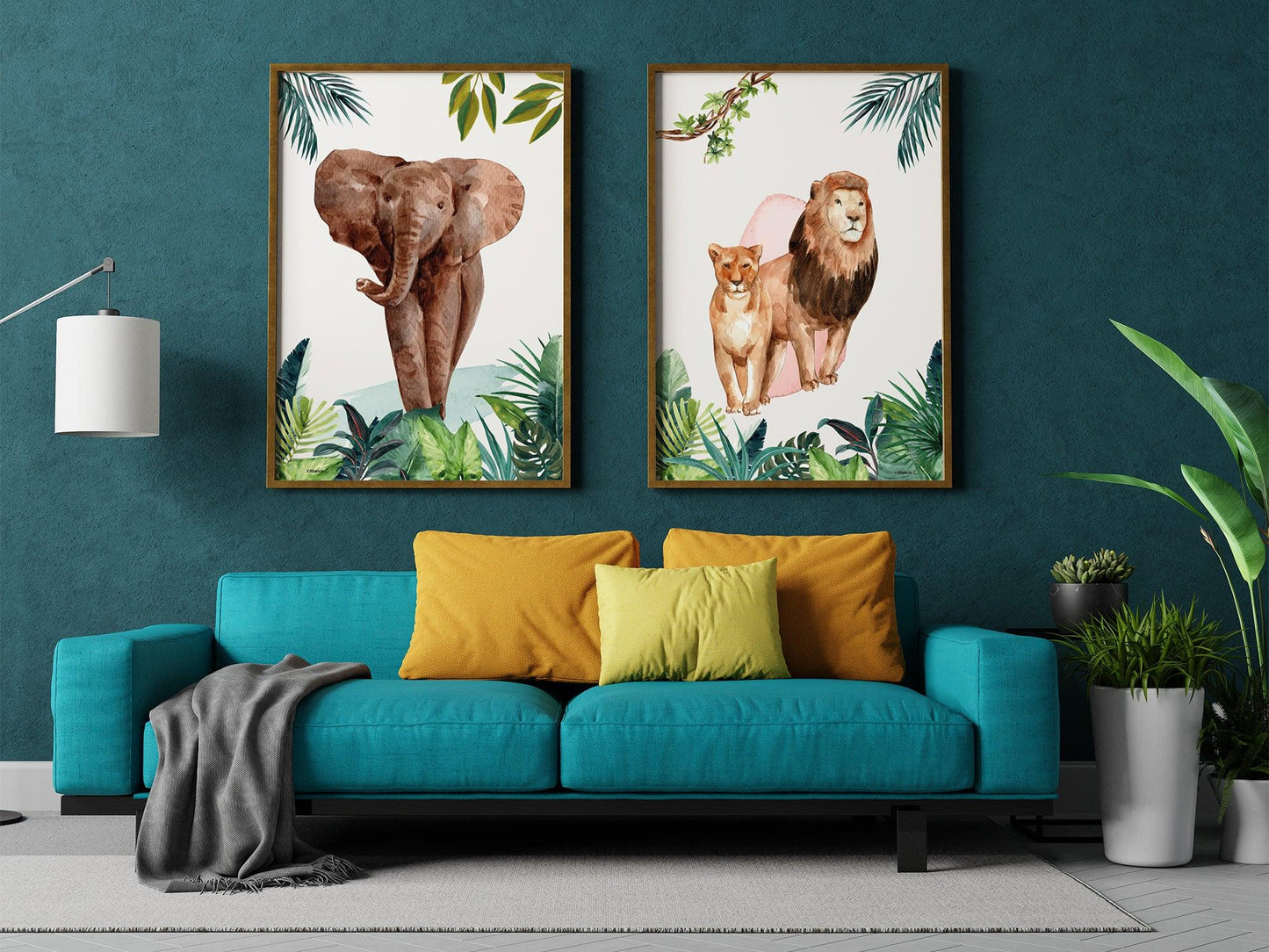Affiches Jungle décoration avec Lion Eléphant Girafe pour adulte enfant sur le thème safari animaux - Imagine.affiche