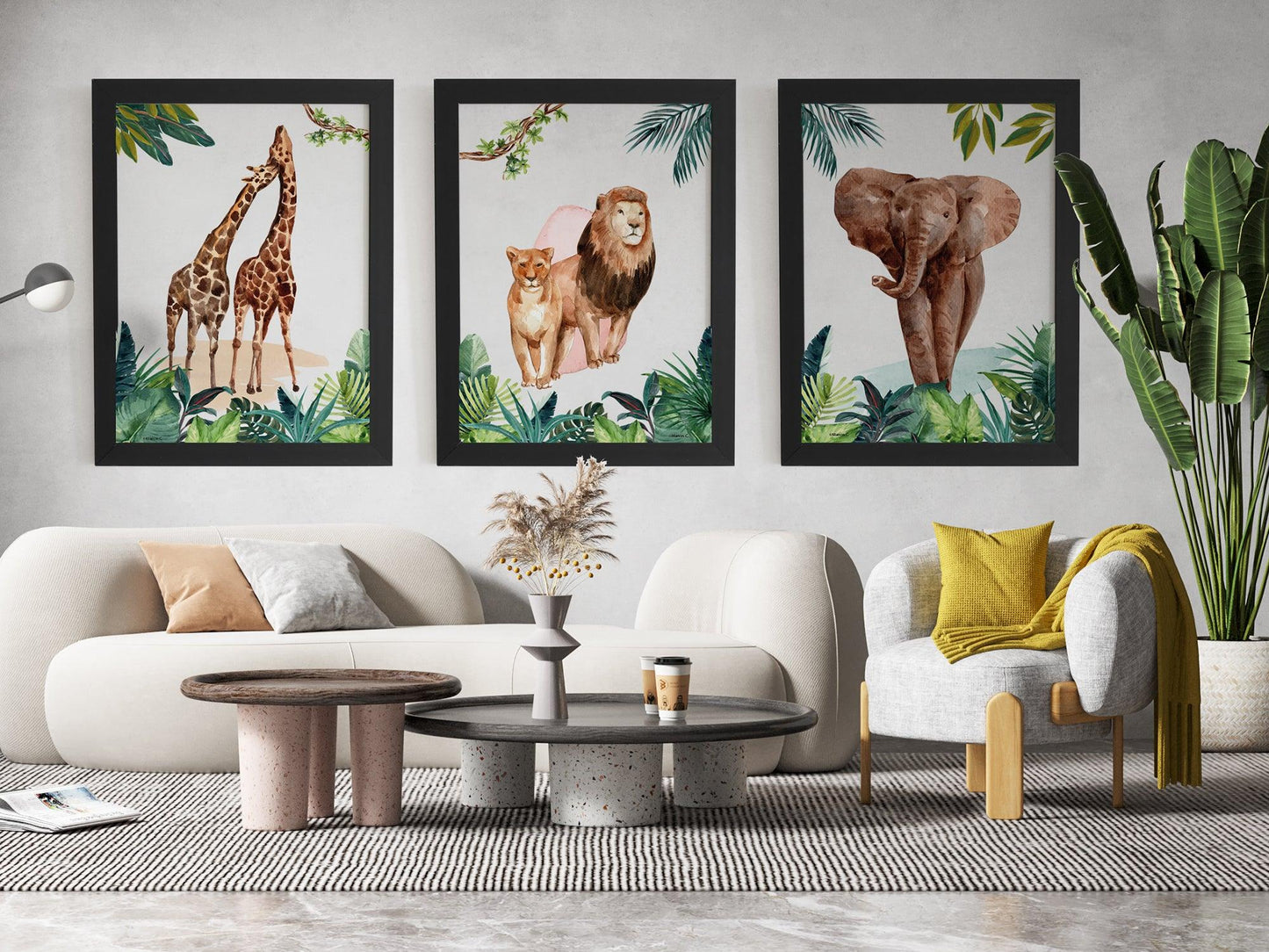 Affiches Jungle décoration avec Lion Eléphant Girafe pour adulte enfant sur le thème safari animaux - Imagine.affiche