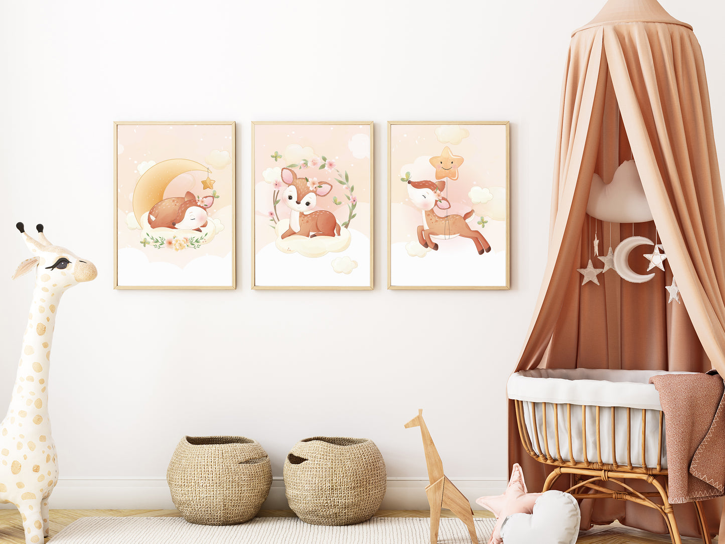Posters Cute doe illustration - baby children's room - Girl decoration - Birth gift idea - Animal theme - A4 or A3 format