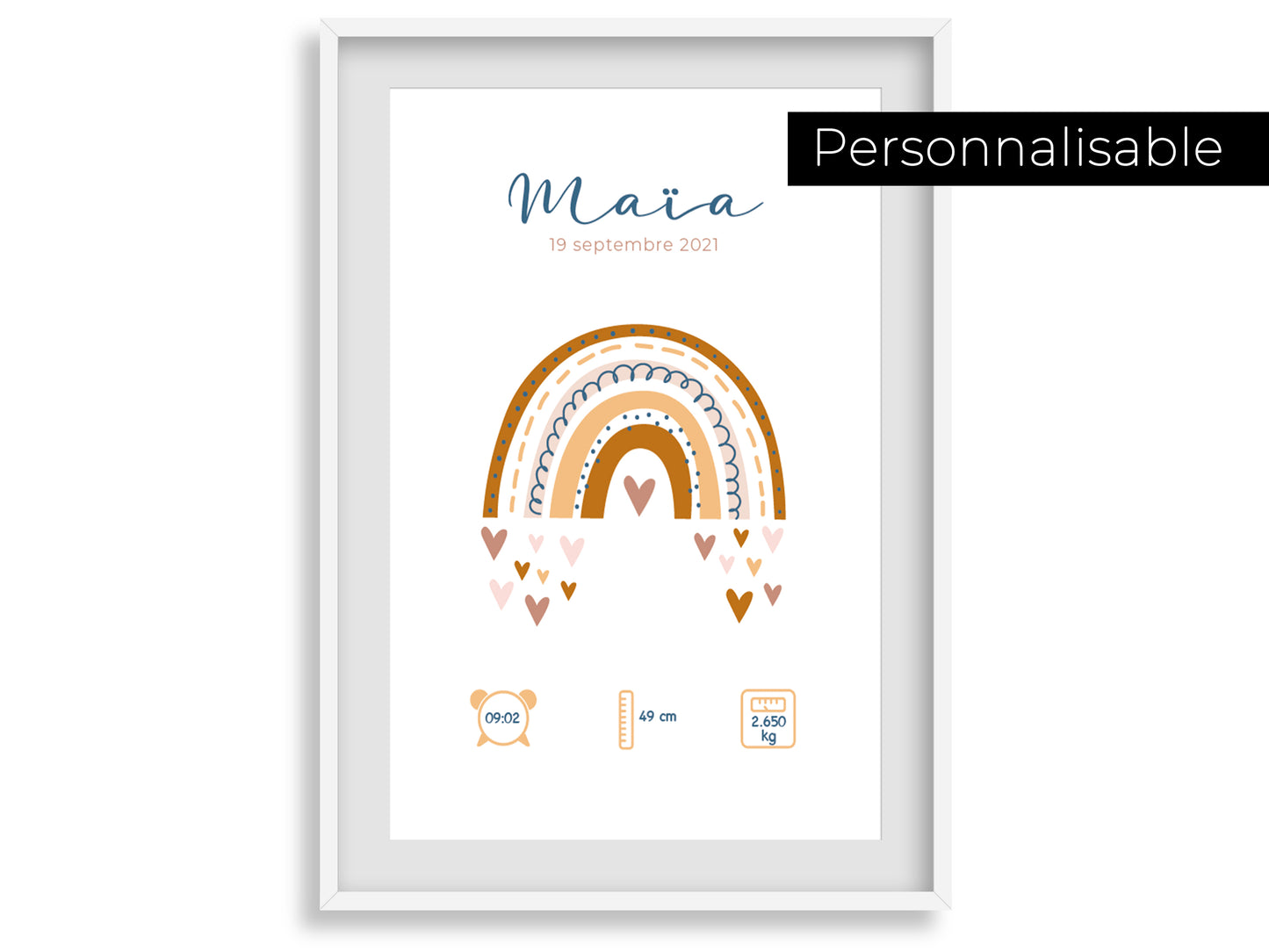 Personalized birth poster "Rainbow" camel / olive green