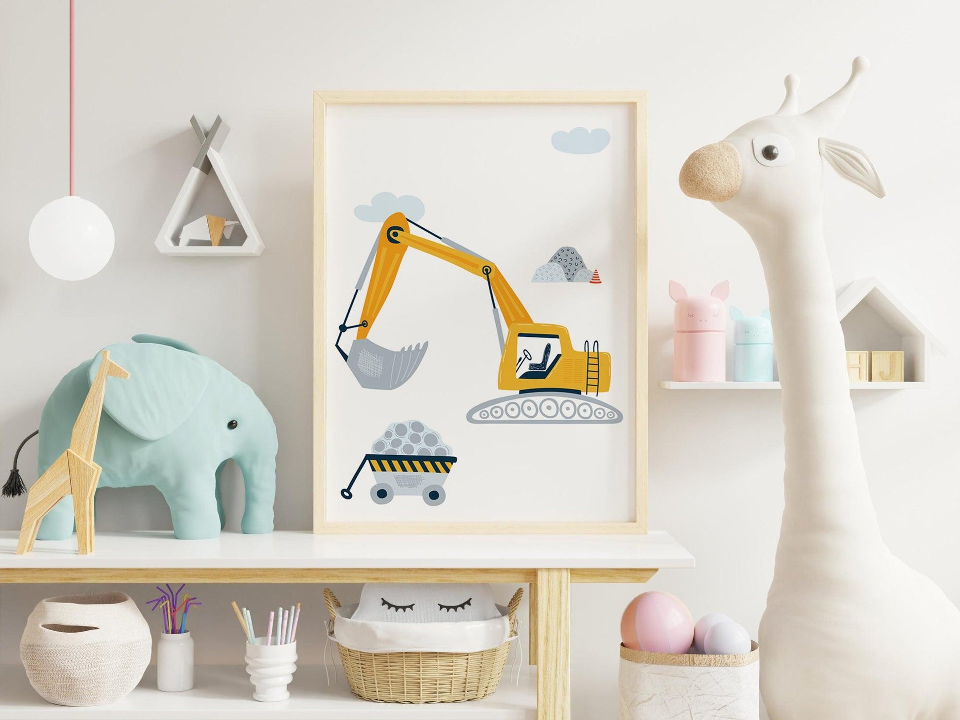 Lot affiches Chantier avec camion pelleteuse grue pour chambre d'enfant - Imagine.affiche