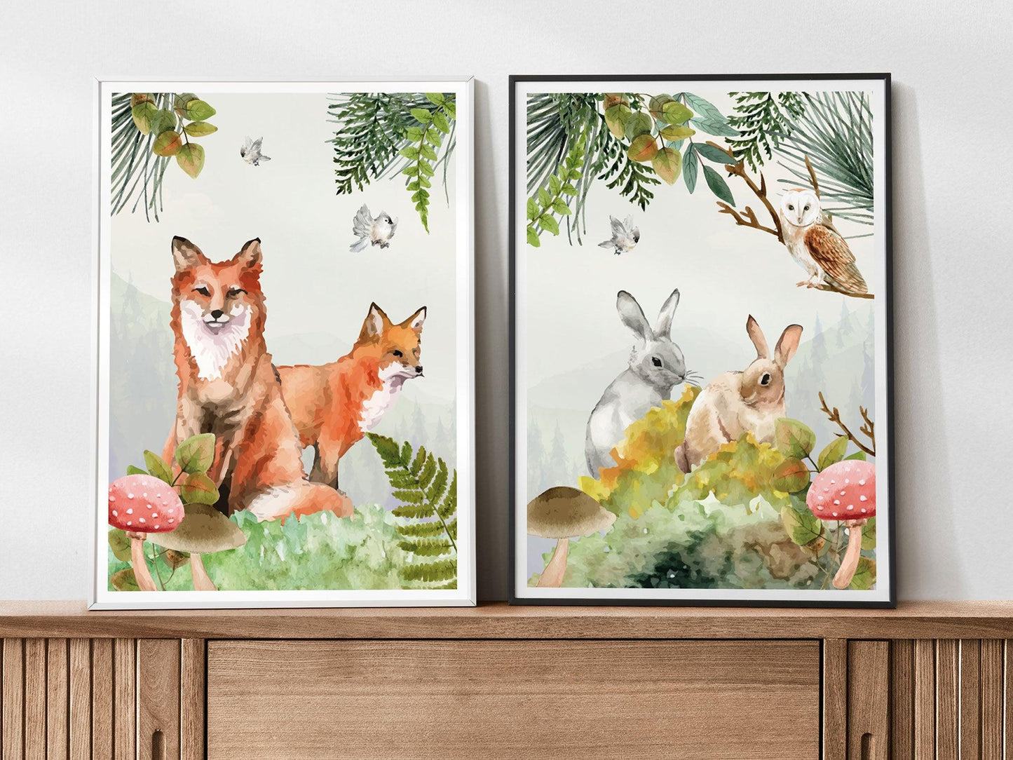 Set affiches "Forêt aquarelle" avec de beaux animaux un renard un lapin et un cerf - Imagine.affiche