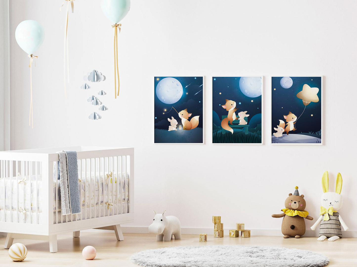 Affiches Renard et Lapin nuit pour chambre d'enfant