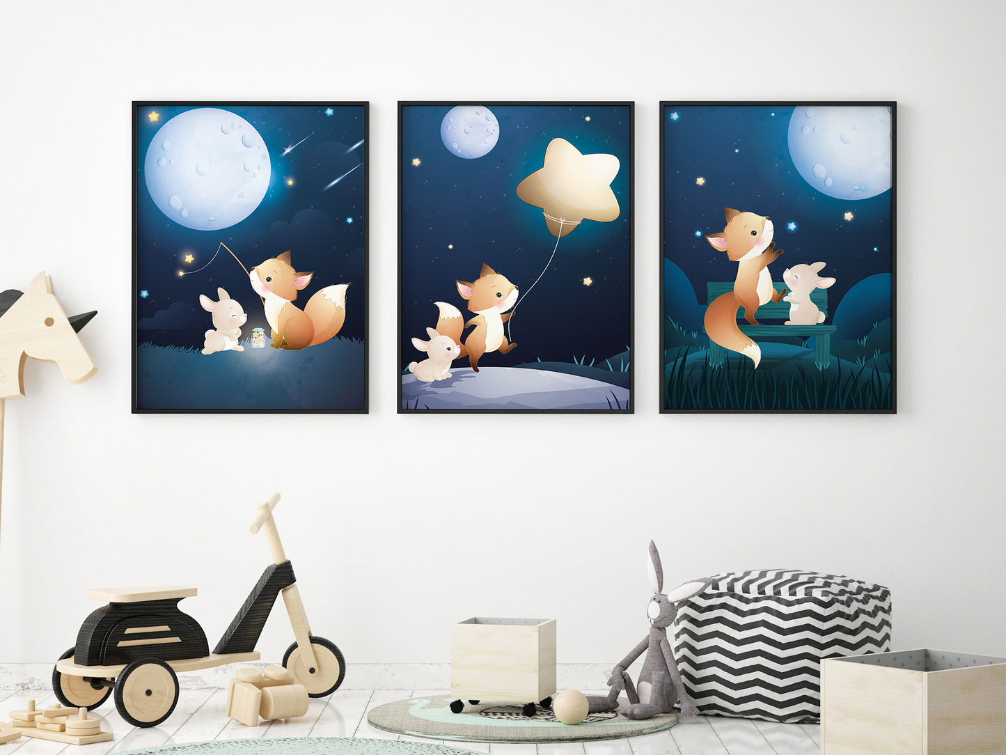 Affiches Renard et Lapin nuit pour chambre d'enfant