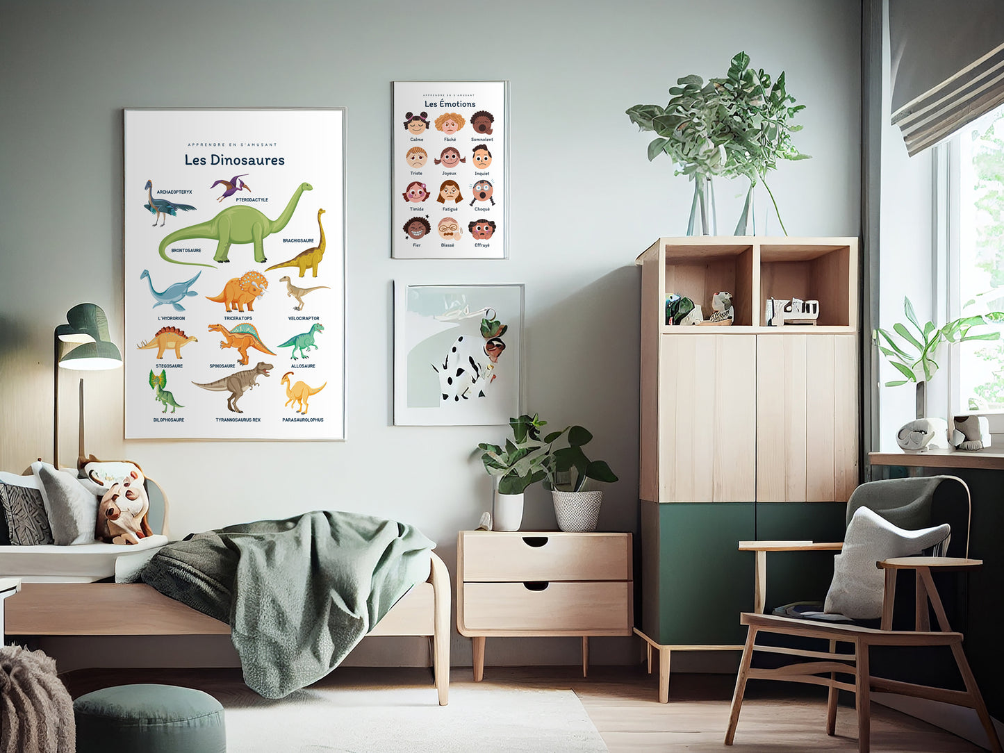 Affiche Les dinosaures - t-rex, tricératops, ptérodactyle ...