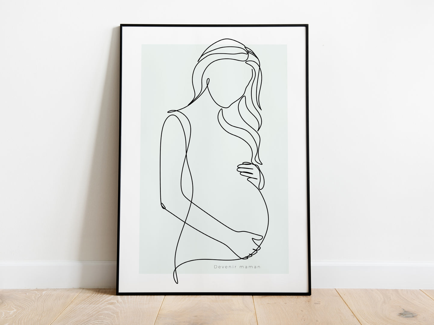 Affiche maman enceinte personnalisable - Line art maman bébé