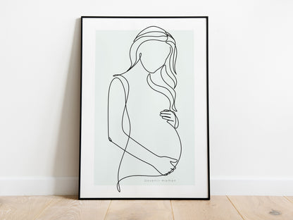 Customizable pregnant mom poster - Line art mom baby