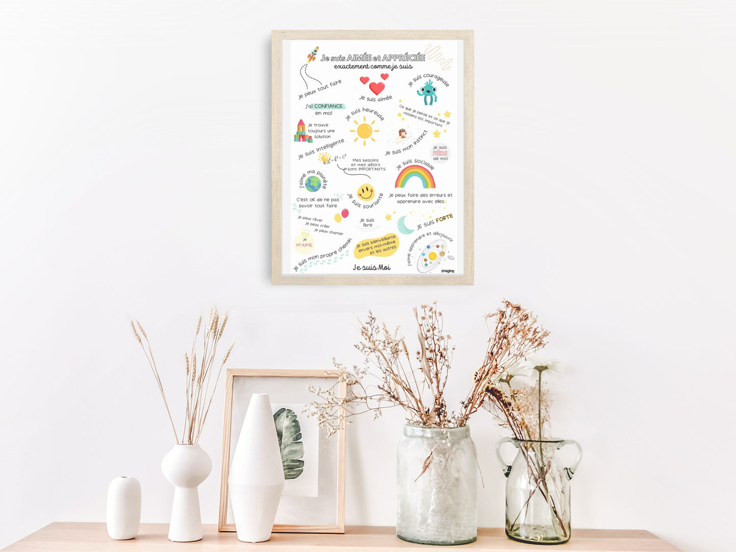 Affiche affirmations positives pour enfant en version garçon ou fille