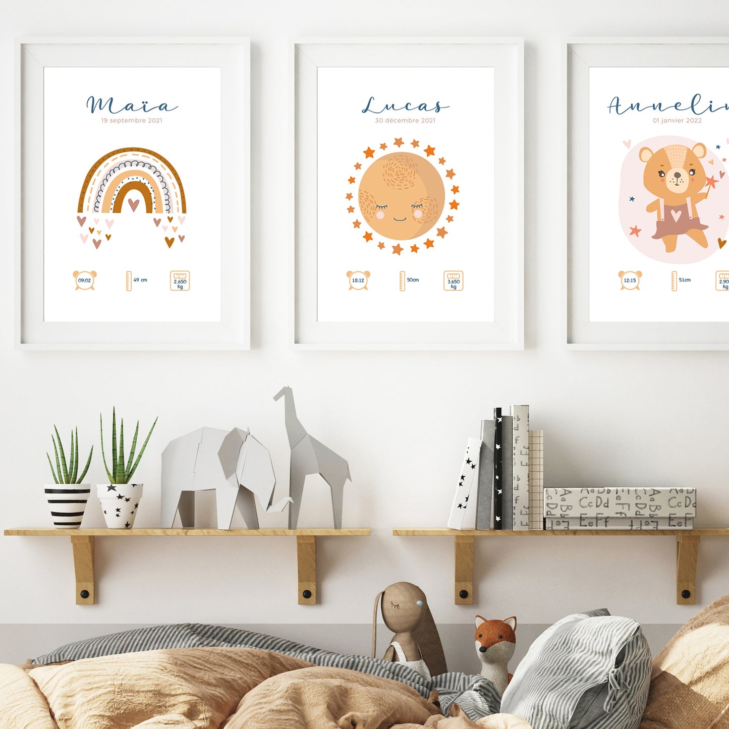 Affiche Naissance Personnalisée Arc-en-Ciel - Bleu Rose Camel