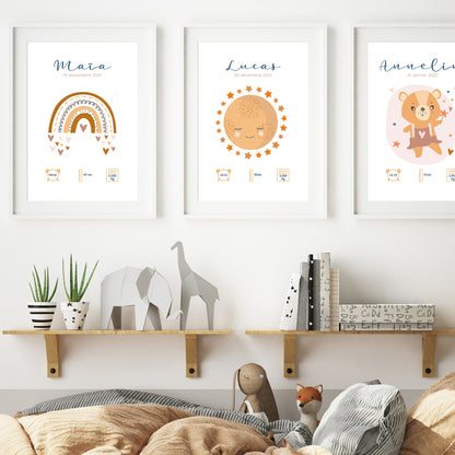 Personalized birth poster "Rainbow" old pink / terracotta