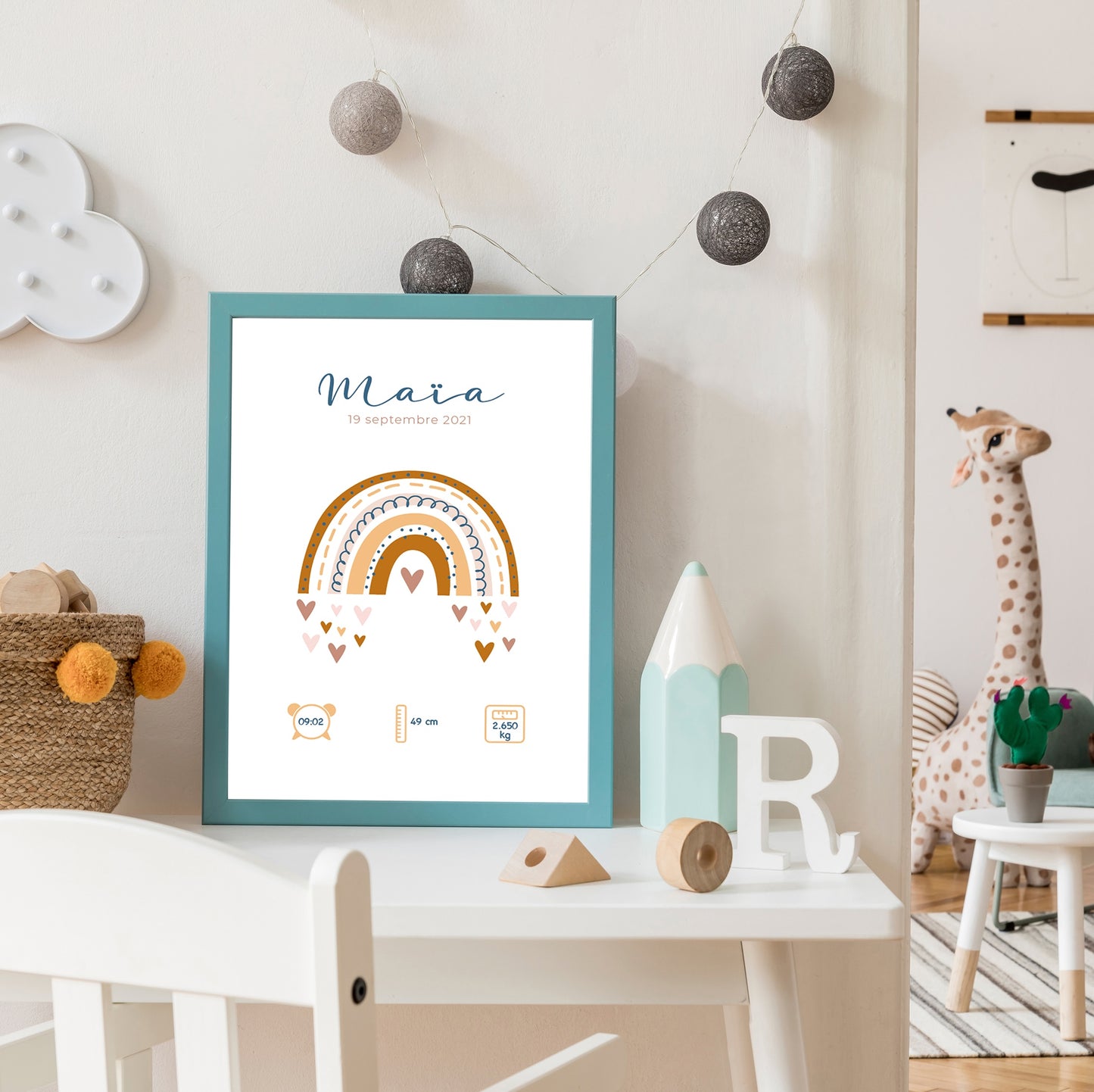 Personalized birth poster "Rainbow" old pink / terracotta