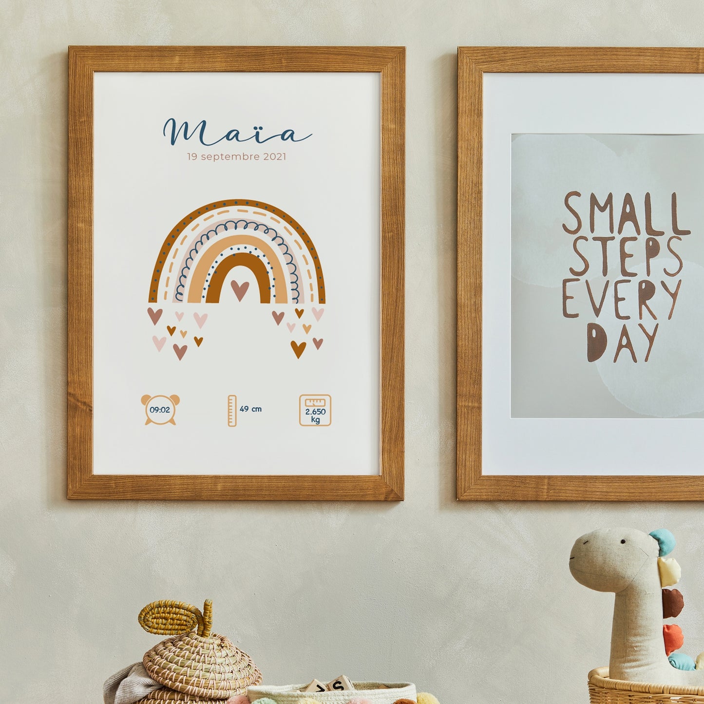 Personalized birth poster "Rainbow" old pink / terracotta