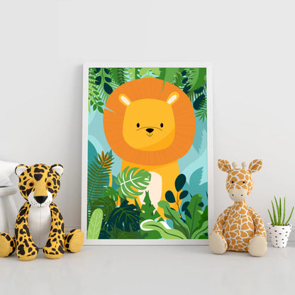 Affiches Animaux Jungle Éléphant Lion Girafe Singe