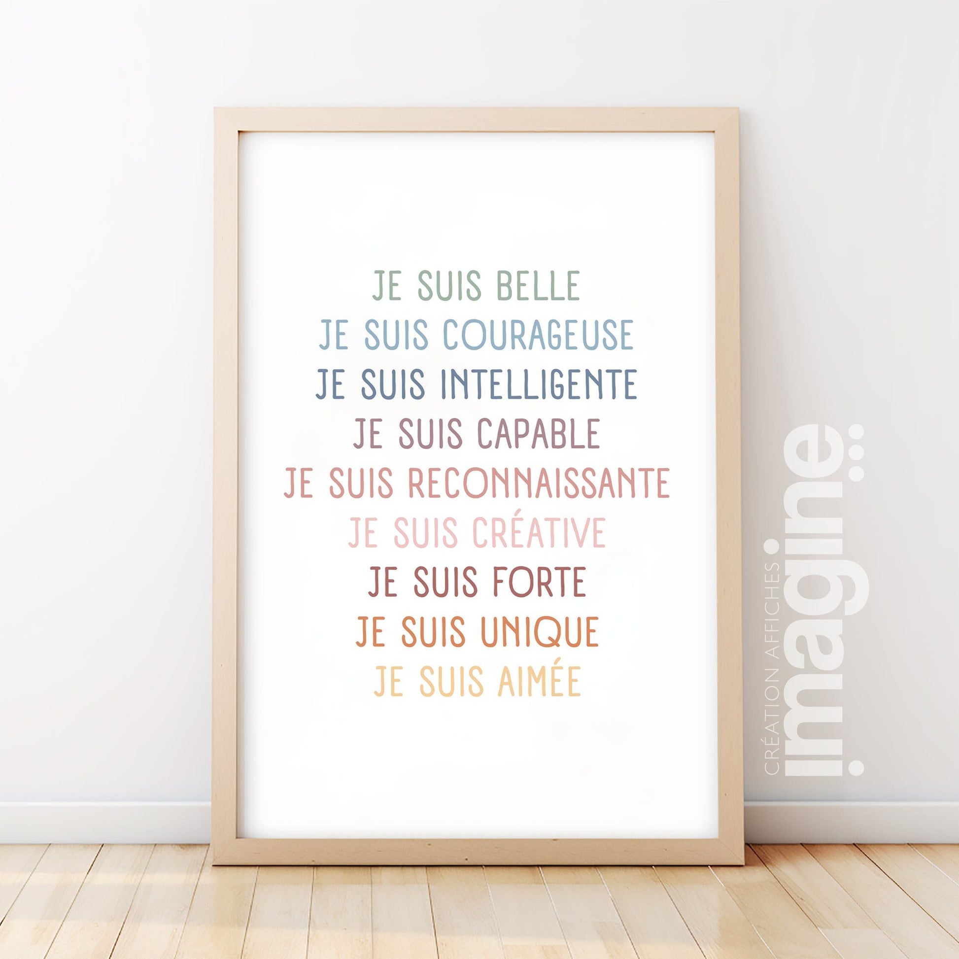 Poster affirmations positives Je suis capable intelligent courageux enfant