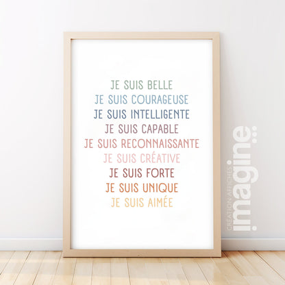 Poster affirmations positives Je suis capable intelligent courageux enfant