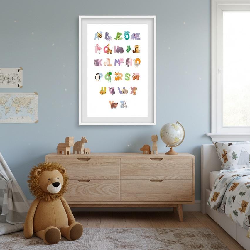 Affiche lettres animaux colorés apprentissage lecture enfant A4 A3