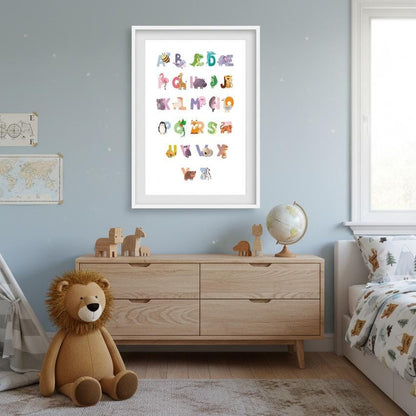 Affiche lettres animaux colorés apprentissage lecture enfant A4 A3