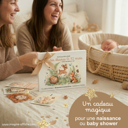 Cadeau naissance bébé maman heureuse avec carte étape