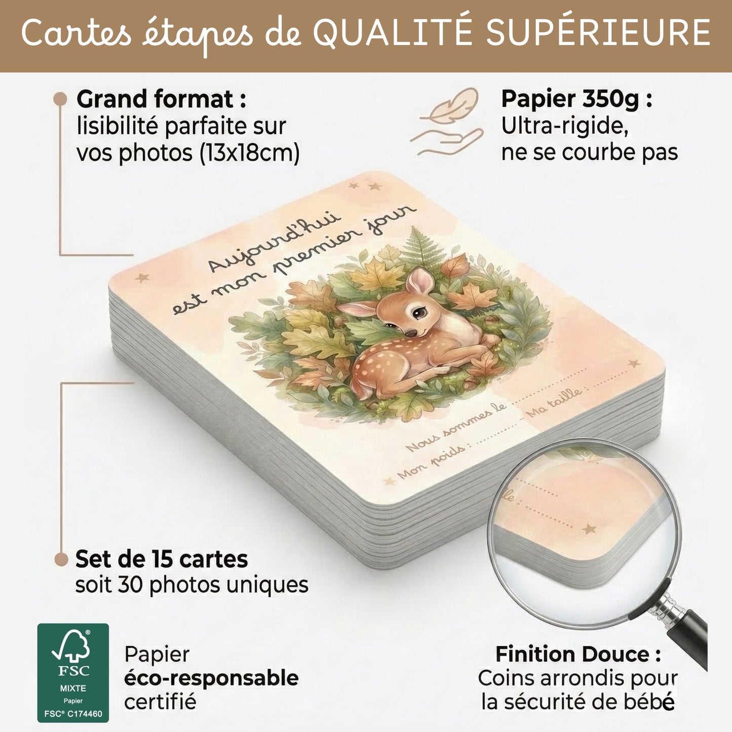 Cartes étapes épaisse 350gr grand format 13x18cm 