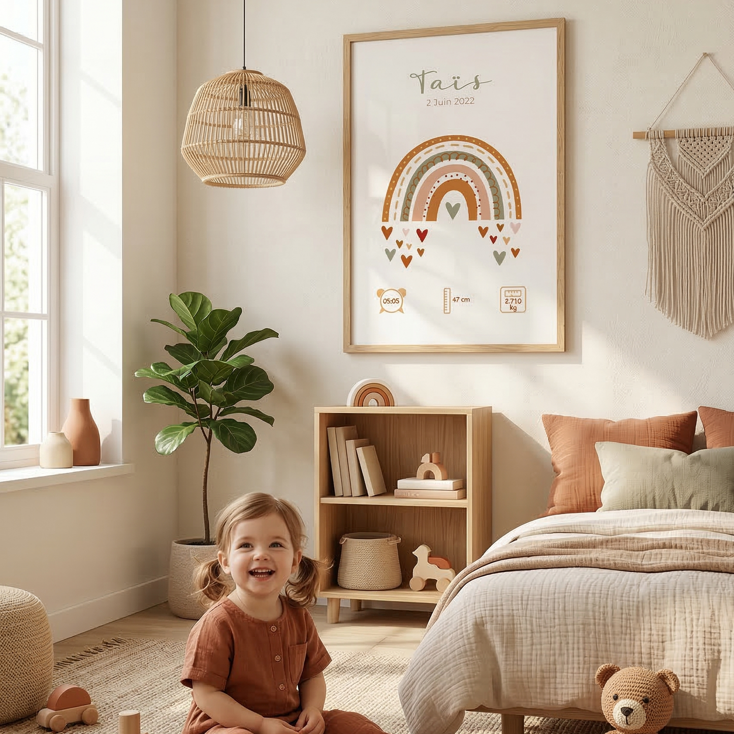 Personalized birth poster "Rainbow" camel / olive green