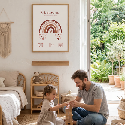 Affiche Naissance Personnalisée Arc-en-Ciel - Bleu Rose Camel