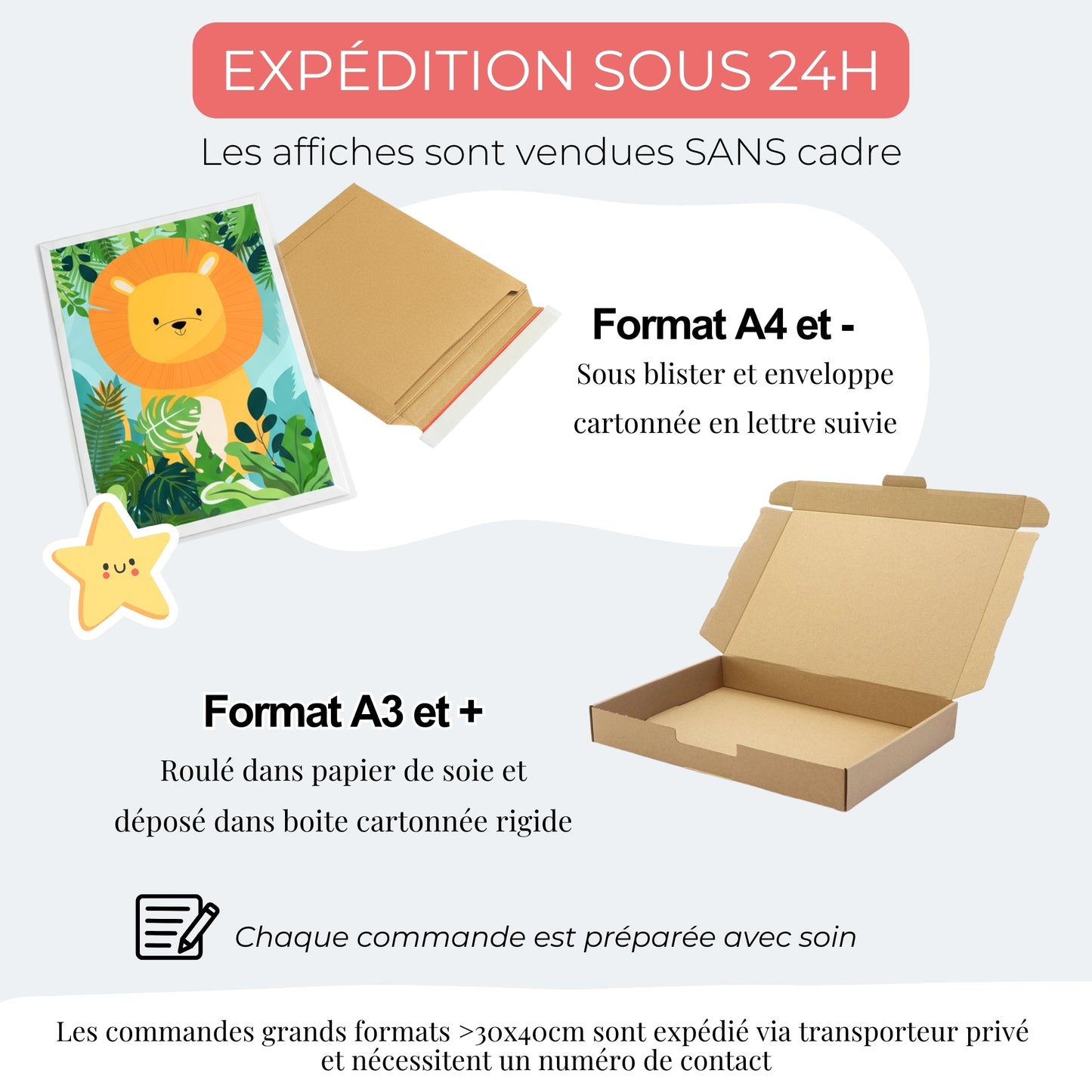Affiche pour enfant et famille expédié par la Poste format A4 à 50x70cm